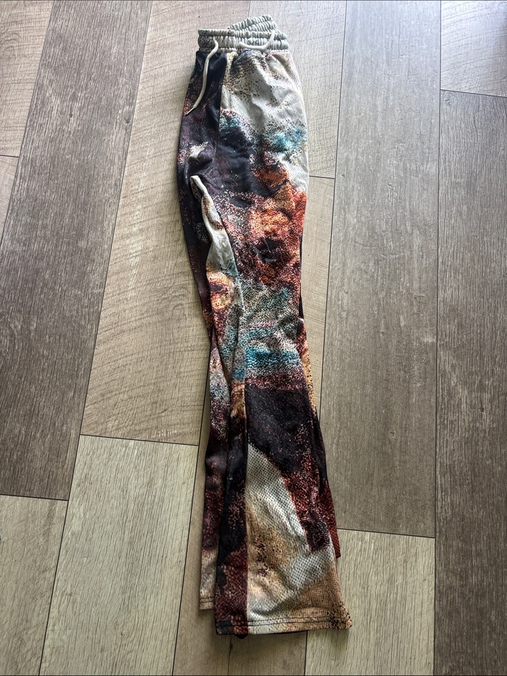 Abstract Multicolor Mesh Flare Pants